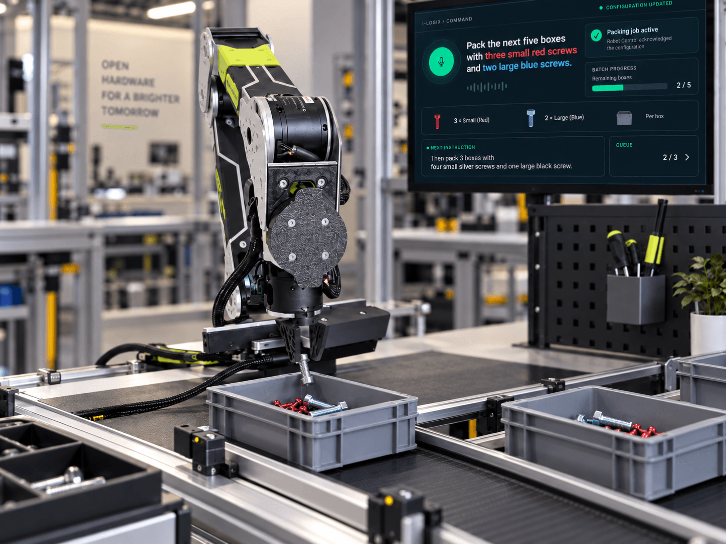 Seeed Studio reBot Arm B601 in einem industriellen Kommissionier- und Logistikszenario